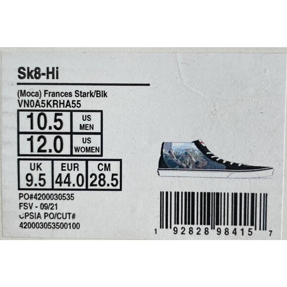 NWT Vans Sk8 Hi Sneaker Moca Frances Stark Black Size M10.5 W12.0 VN0A5KRHA55 - Picture 11 of 11
